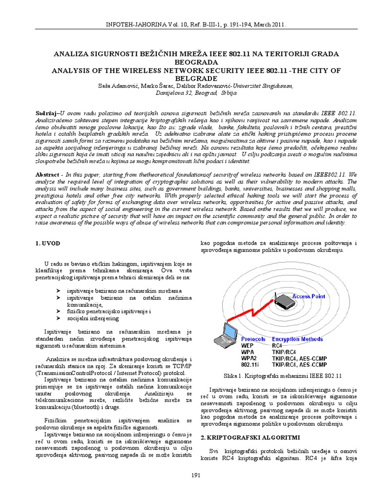 IEEE 802.11 Wireless Security Analysis | PDF