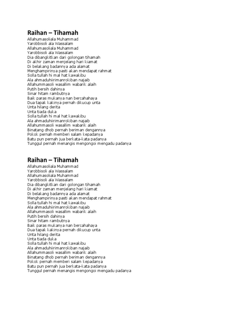Lirik Nasyid Raihan: Ya Rasulullah | PDF | Agama & Spiritualitas