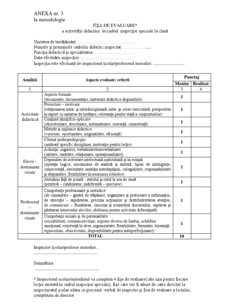 Metodist Fisa Evaluare Lectie Definitivat