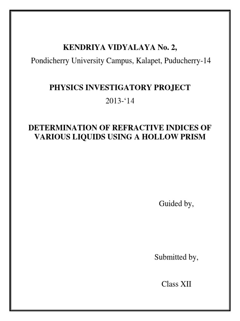 Hollow Prism Physics Investigatory Project Class 12 CBSE Prism