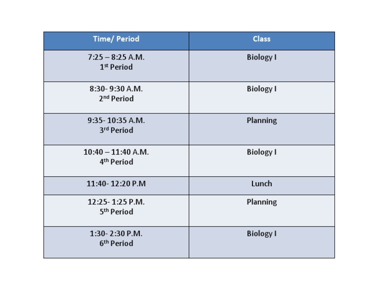Biology I Class Schedule | PDF | Science & Mathematics
