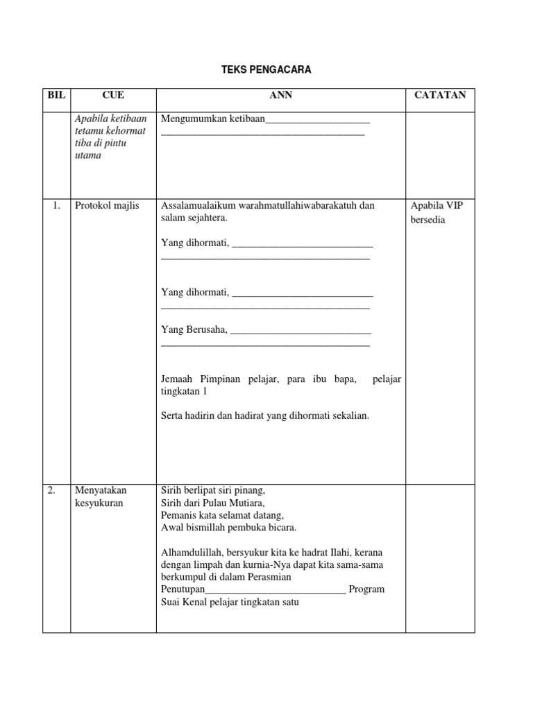 Teks MC Penutupan | PDF