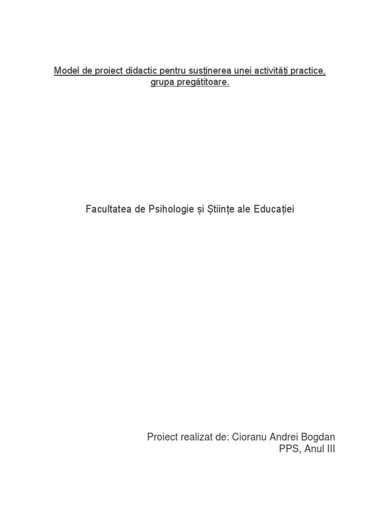Model de Proiect Didactic Pentru Susținerea Unei Activități Practice | PDF