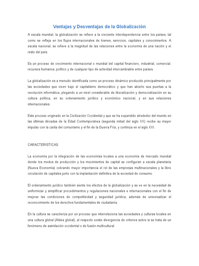 Ventajas y Desventajas de la Globalización | PDF | Globalización ...