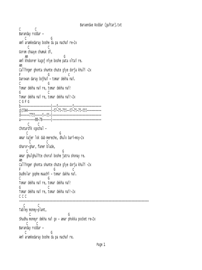 Baranday Roddur Lyrics and Chords | PDF