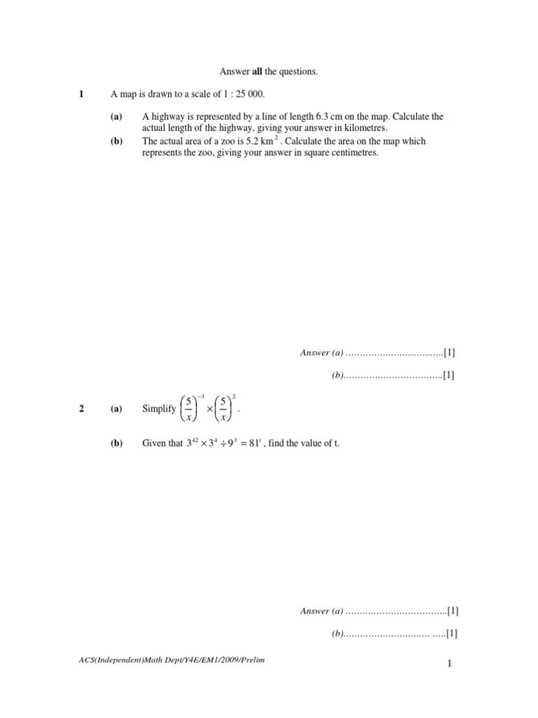 Answer All The Questions. 1 A Map Is Drawn To | PDF | Triangle | Line ...
