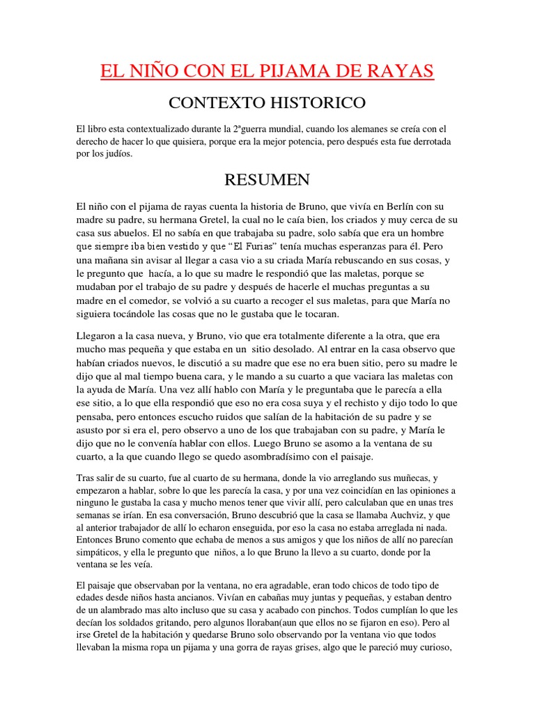 Contrato apasionado resumen Resumen El Niño Con El Pijama de Rayas | PDF | Judios