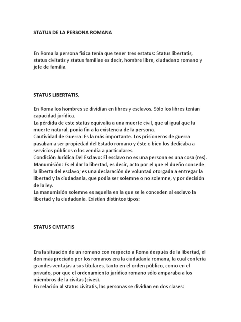 Estatus de la Persona en Roma | PDF | Roma antigua | Ciudadanía