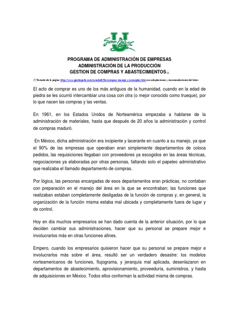 Gestión de Compras y Abastecimiento | PDF | Calidad (comercial ...