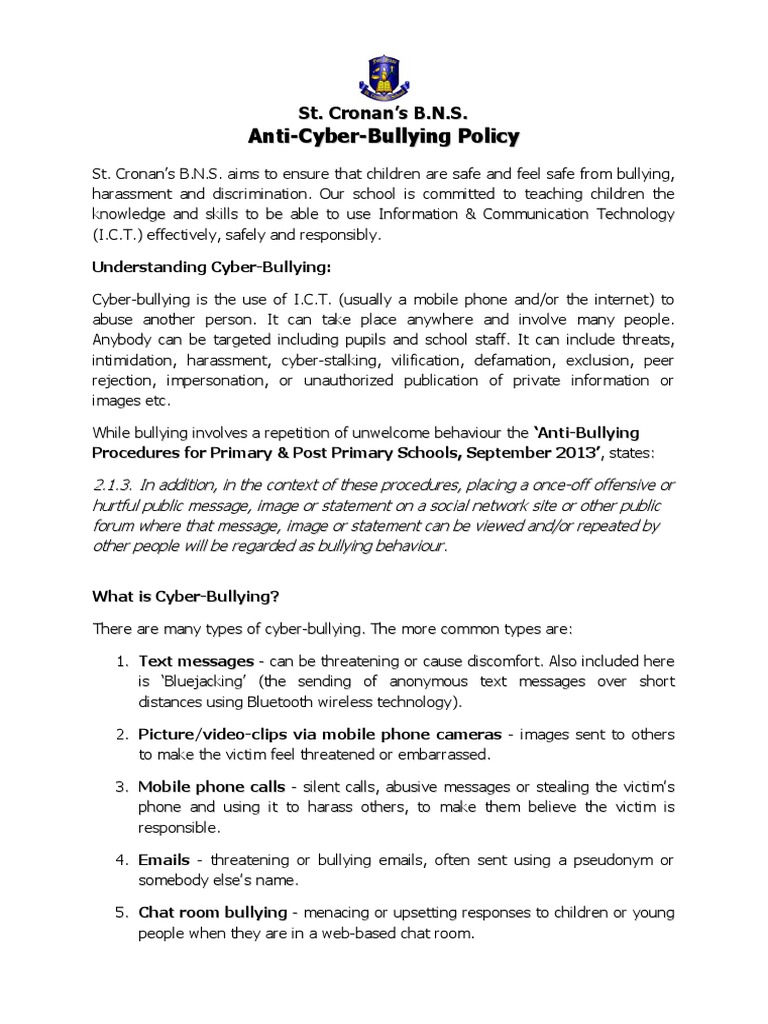 Anti-Cyber-Bullying Policy | PDF | Cyberbullying | Bullying