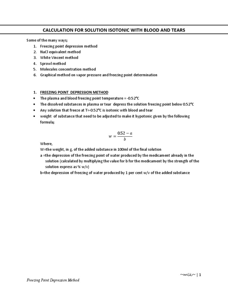 Isotonic Calculation Mole Unit Chloride