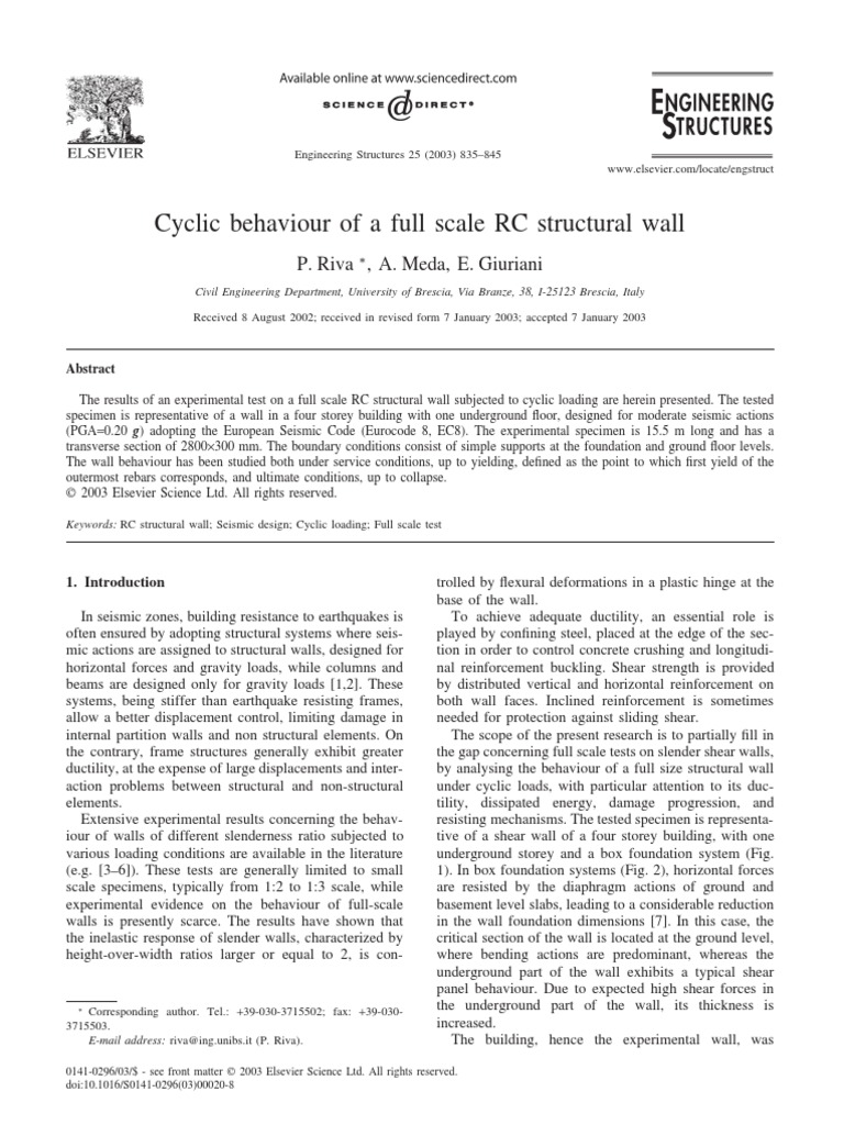 Cyclic Behaviour of A Full Scale RC Structural Wall | PDF | Strength Of ...