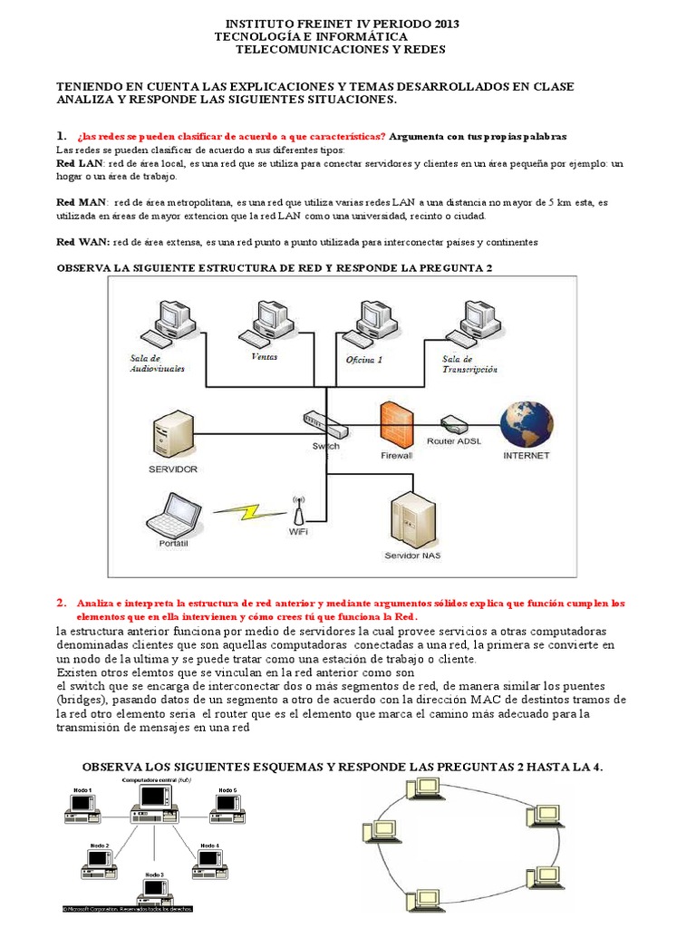 Taller de Redes Grado 11 IV PERIODO | PDF | Red de arquitectura | Red ...