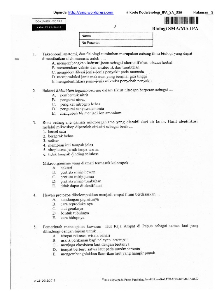 Soal To Biologi Sma 2018