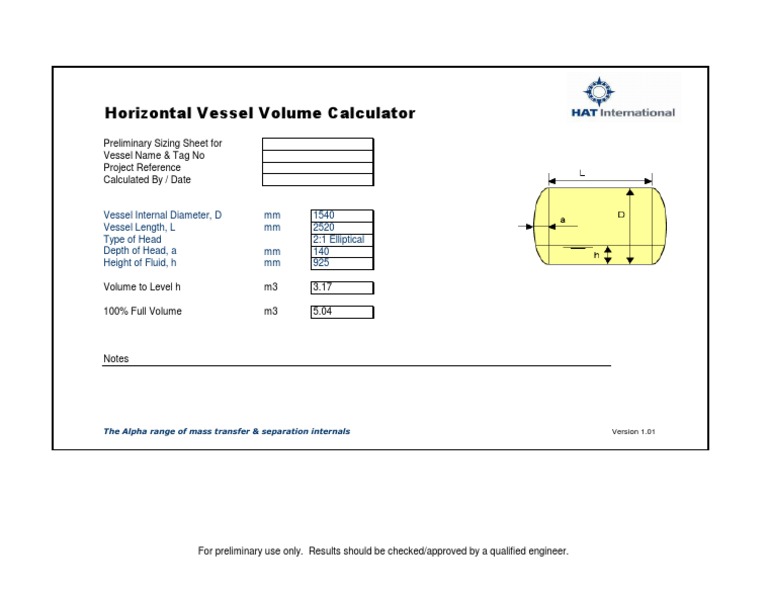 Horizontal Vessel Volume Calculation Guide | PDF