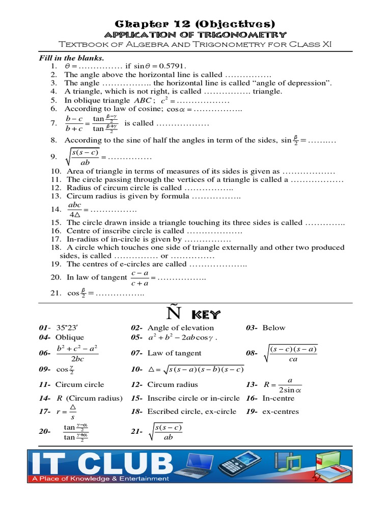 Trigonometry Objectives for Class XI | PDF