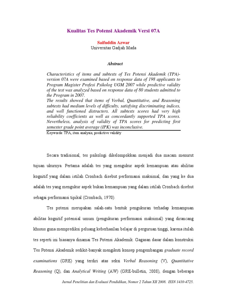 Evaluasi TPA Versi 07A | PDF