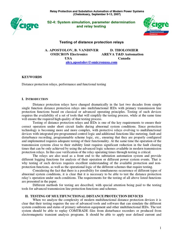 Testing Distance Protection Relays | PDF | Relay | Signal (Electrical ...