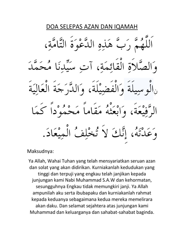 Risalah Doa 000 Doa Selepas Azan Dan Iqamah Pdf