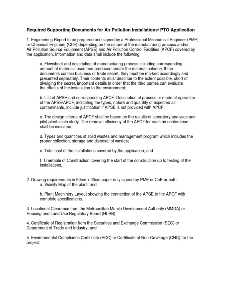 list of requirements DENR & LLDA certificates/permits Waste