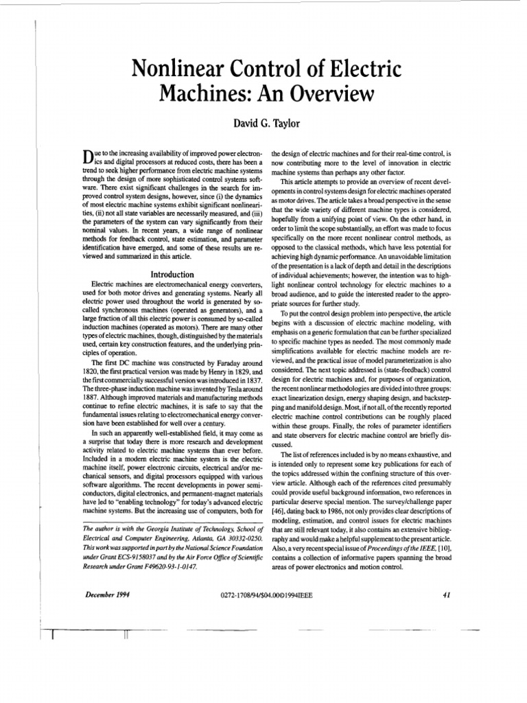 Control of Electric Machines An Overview PDF Control