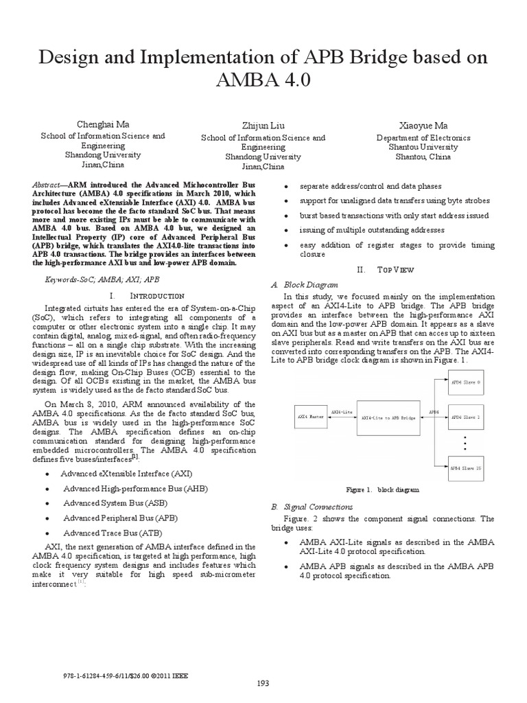Design and Implementation of APB Bridge Based On AMBA 4.0 | PDF ...