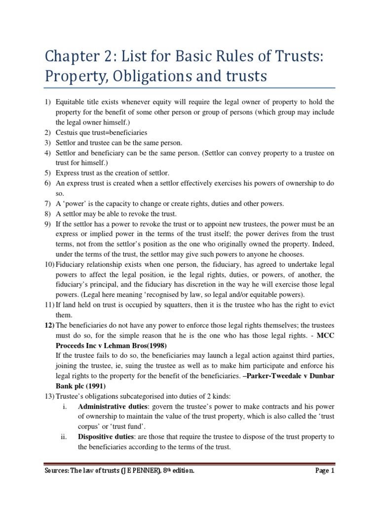 chapter 2basic rules of trusts property obligations and trusts Will