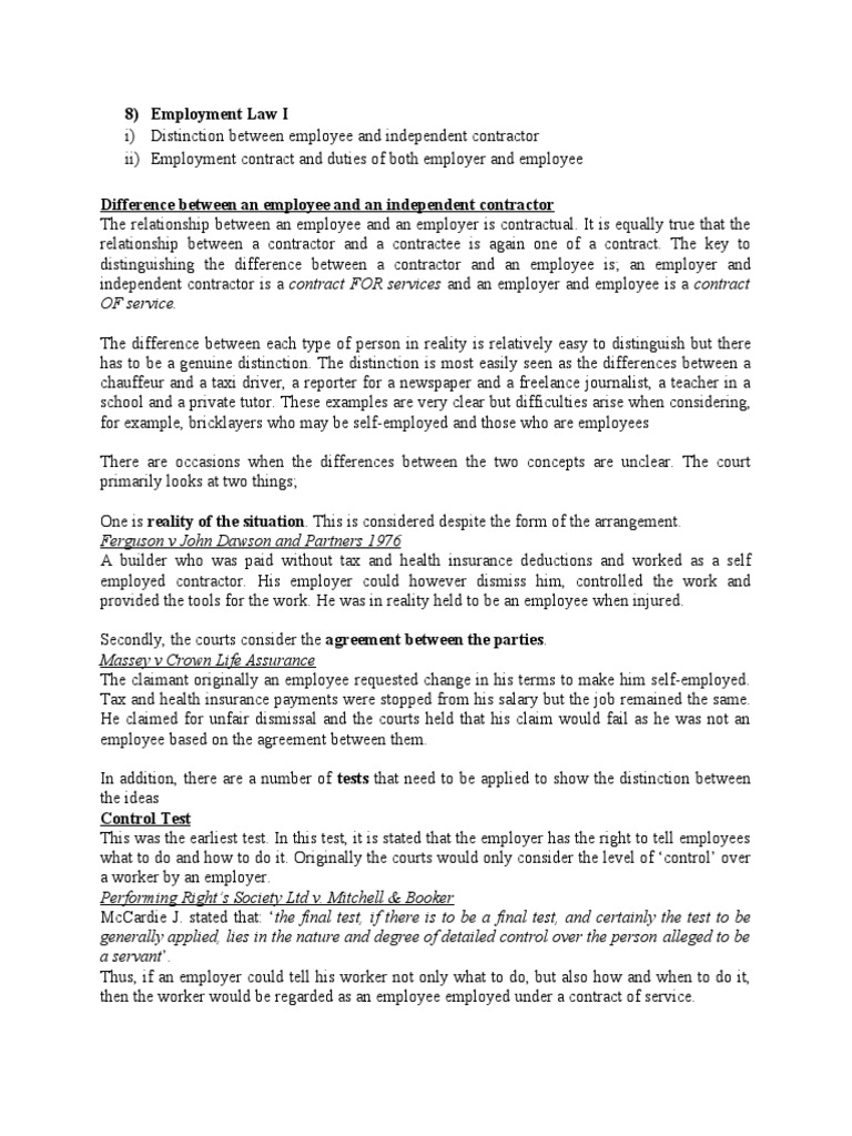 Class 8 - Employment Law I | PDF | Finance & Money Management