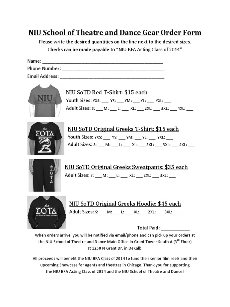 NIU Theatre Gear Order Form | PDF | Sports & Recreation | Social Science