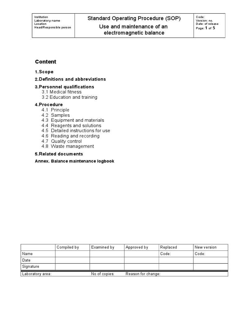 Content Standard Operating Procedure (SOP) Use and Maintenance of An