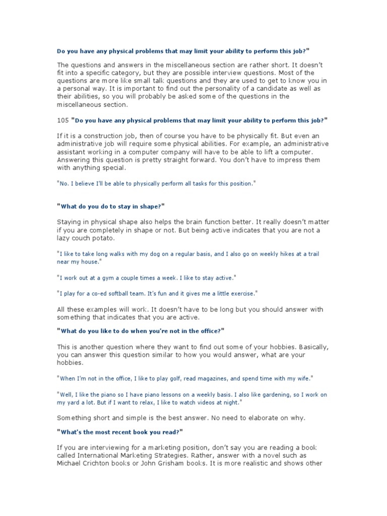 Interview Questions and Answers | PDF | Investing | Overtime