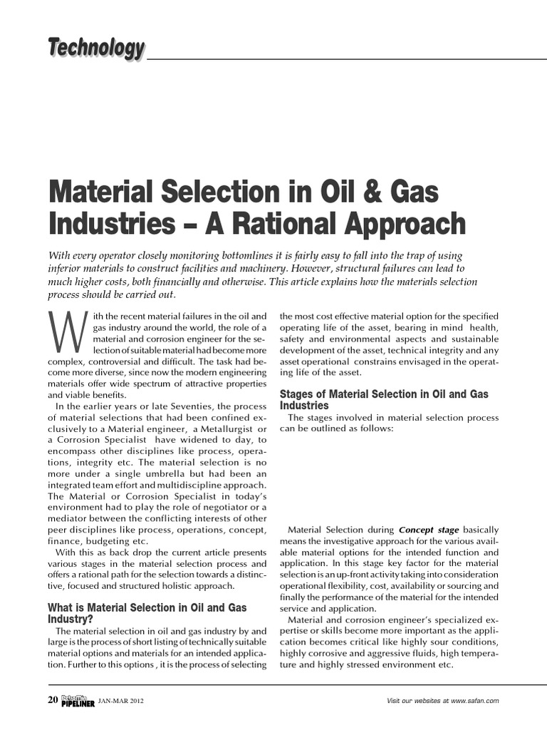 Material Selection in Oil and Gas Corrosion Engineering