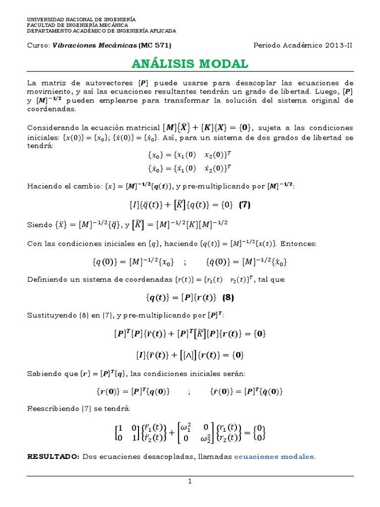 Analisis Modal | PDF | Matriz (Matemáticas) | Valores propios y ...
