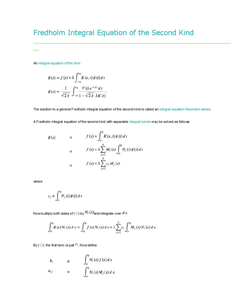 Fredholm Integral Equation of The Second Kind | PDF
