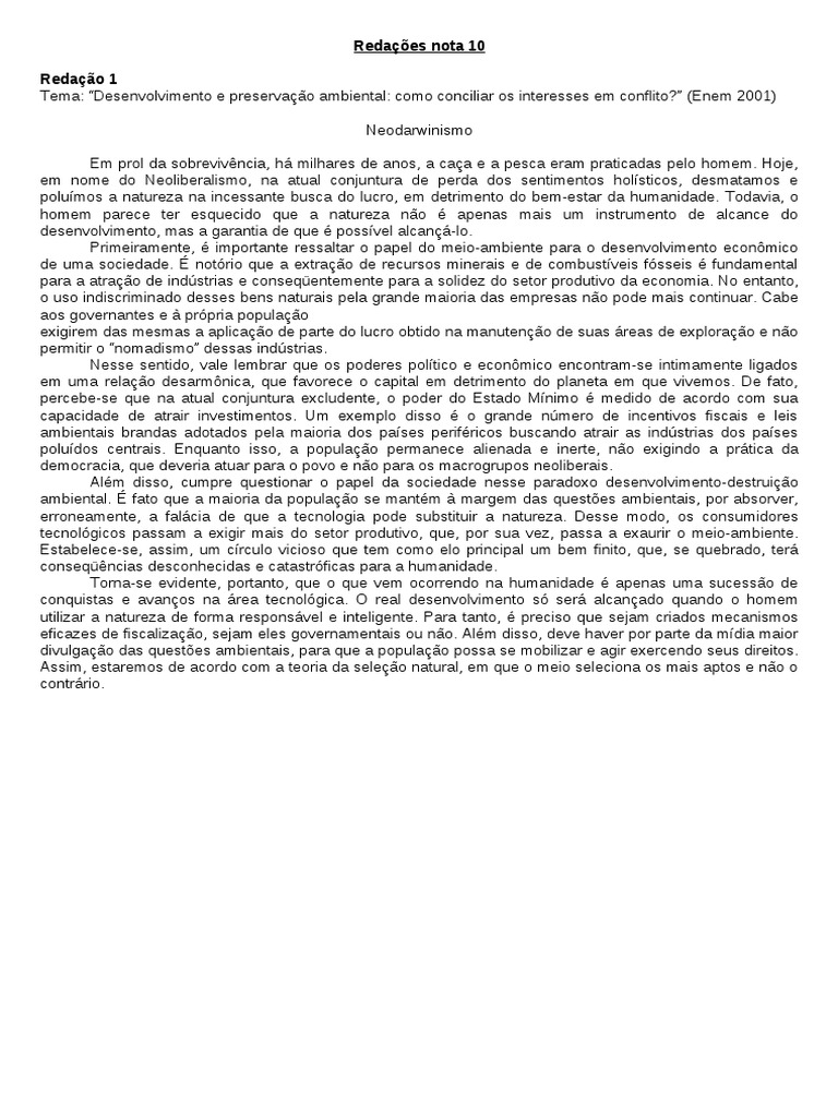 Redação Pronta Sobre Sustentabilidade E Meio Ambiente