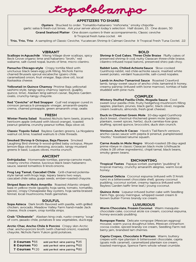 Topolobampo Menu February 2014 | PDF