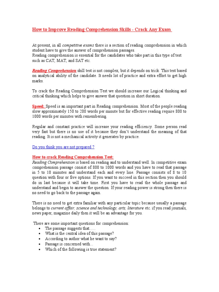 Improve Reading Comprehension Skills | PDF | Career & Growth