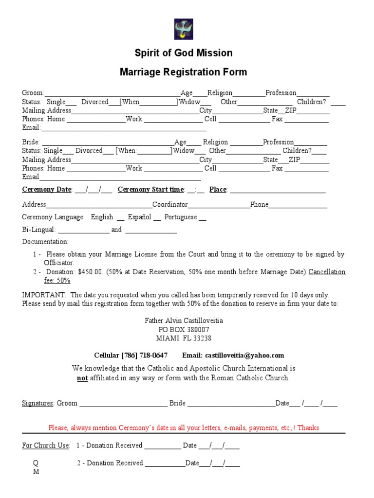 Marriage Registration Form Template | PDF