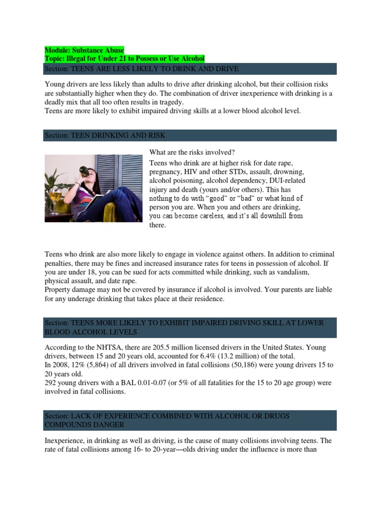 Risks of Underage Drinking and Driving | PDF | Drunk Driving In The ...