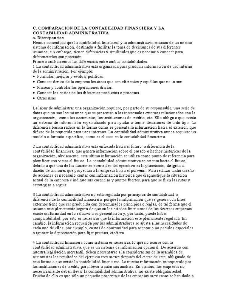 Diferencias entre Contabilidad Financiera y Administrativa | PDF ...