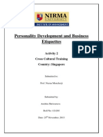 Personality Development and Business Etiquettes: Activity 2 Cross Cultural Training Country: Singapore