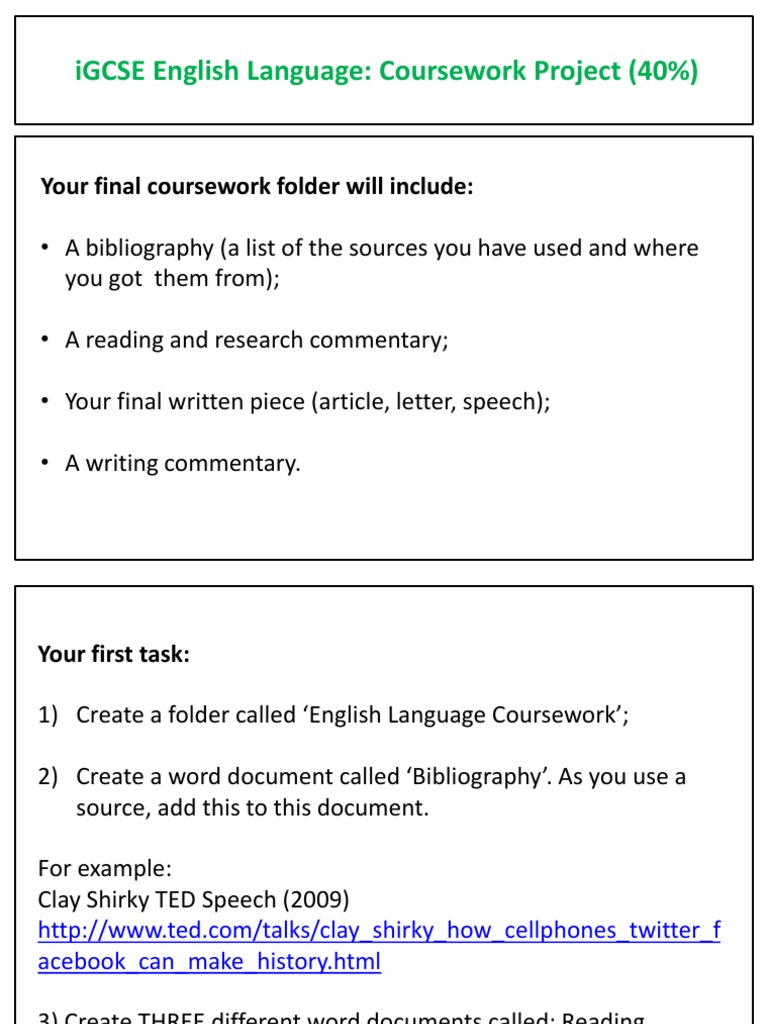 ideas for english language coursework