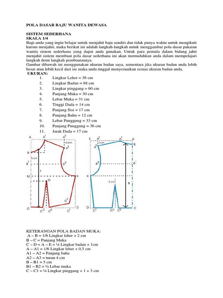 Pola Dasar Baju Wanita Dewasa
