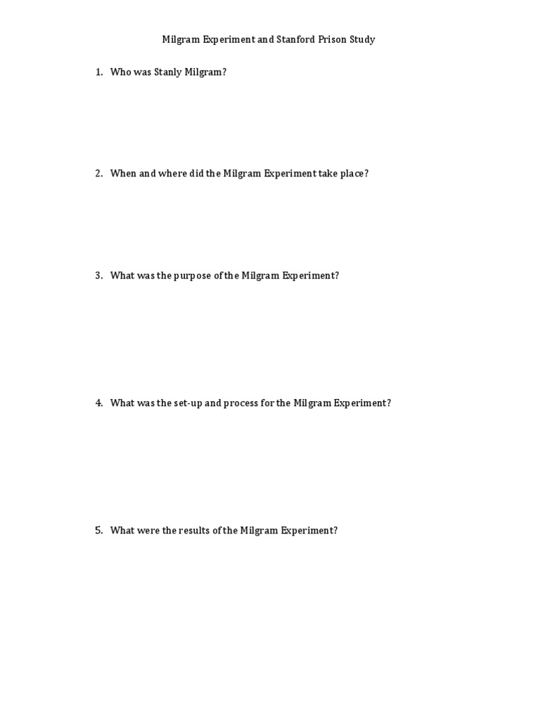 Stanford Prison and Milgram Experiment Worksheet