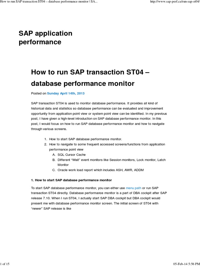 Running SAP ST04 for Database Monitoring | PDF | Sql | Oracle Database