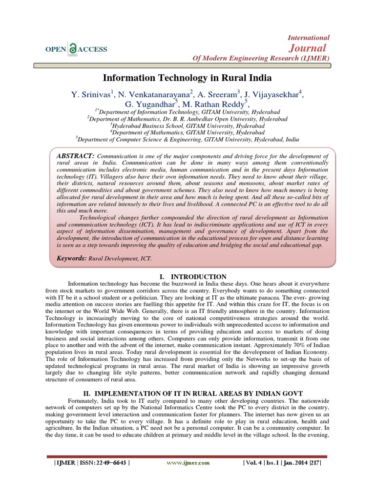 Information Technology in Rural India | PDF | Engineering | Microfinance