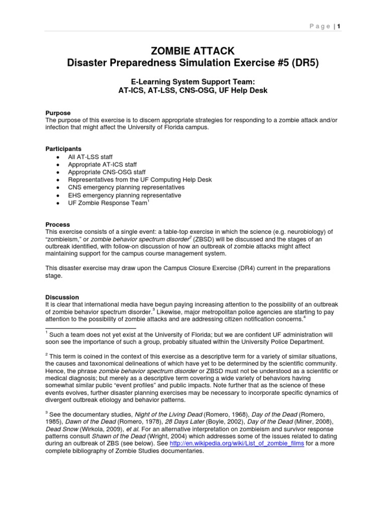 University Of Florida Zombie Preparedness Emergency Management