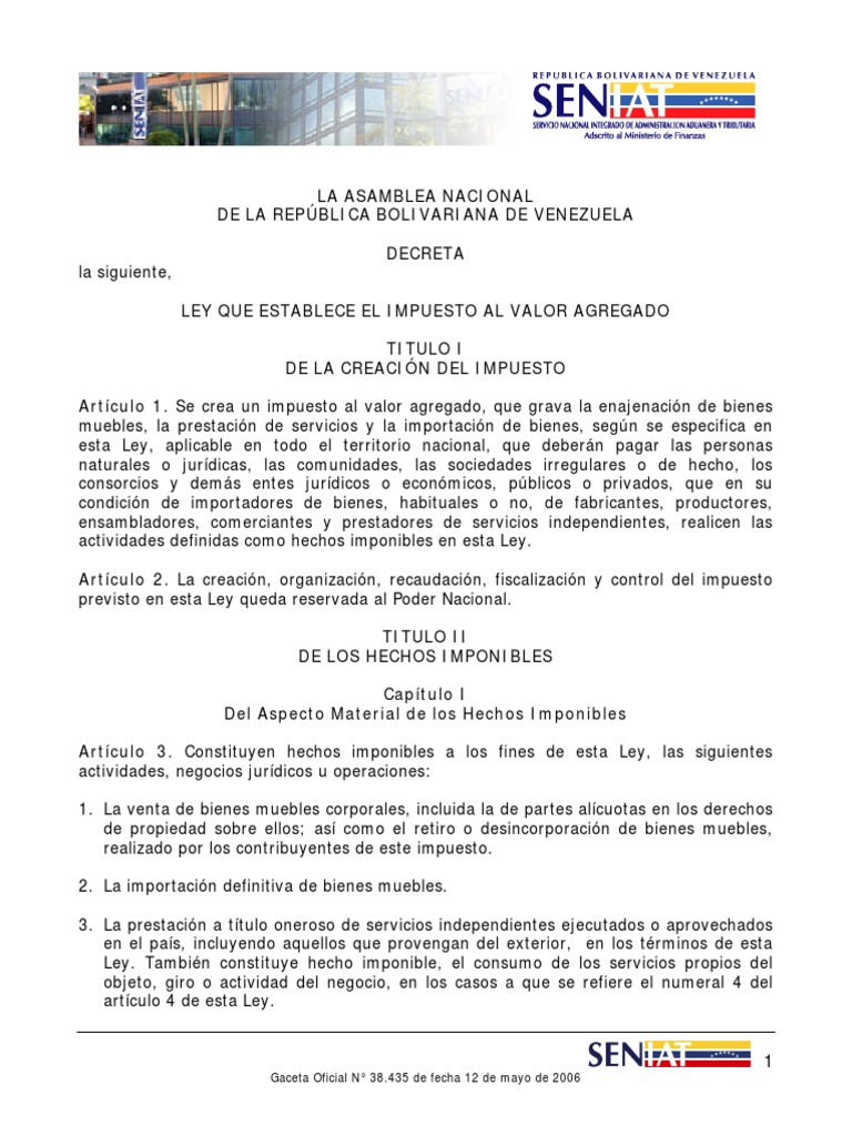 Ley del Impuesto al Valor Agregado en Venezuela | PDF | Finanzas y ...