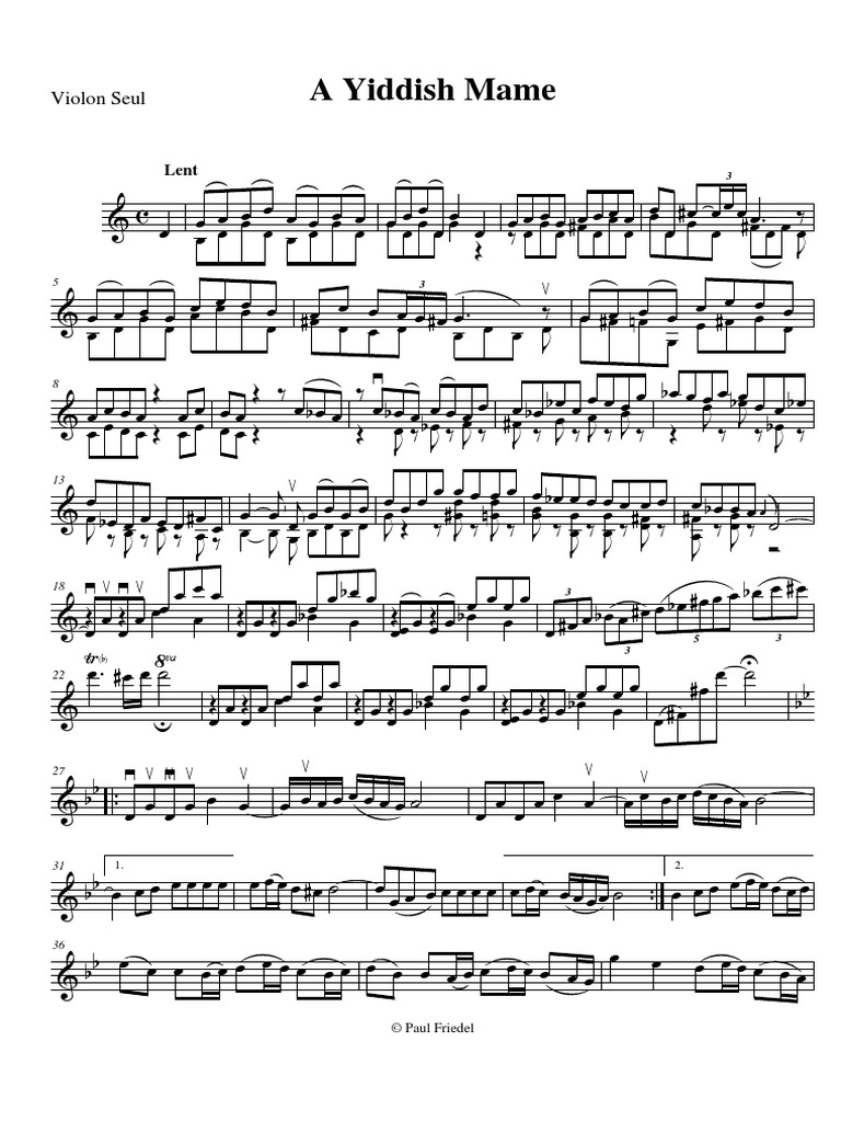Yiddish Mame Violin Sheet