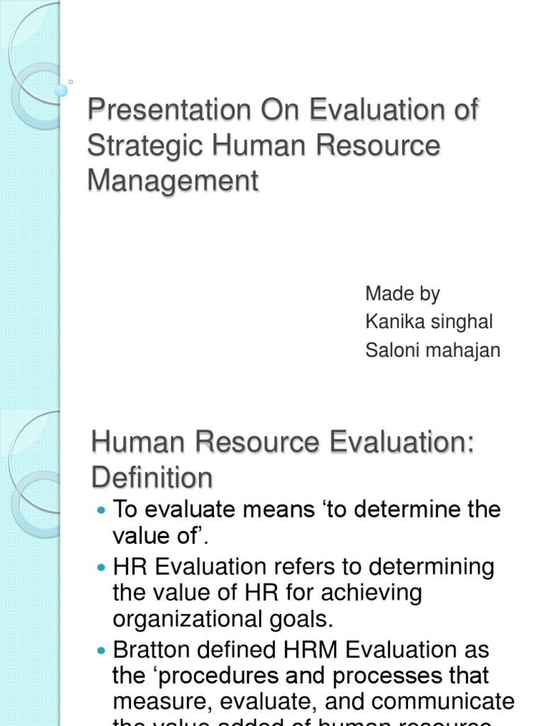 Presentation on Evaluation of Strategic Human Resource Management